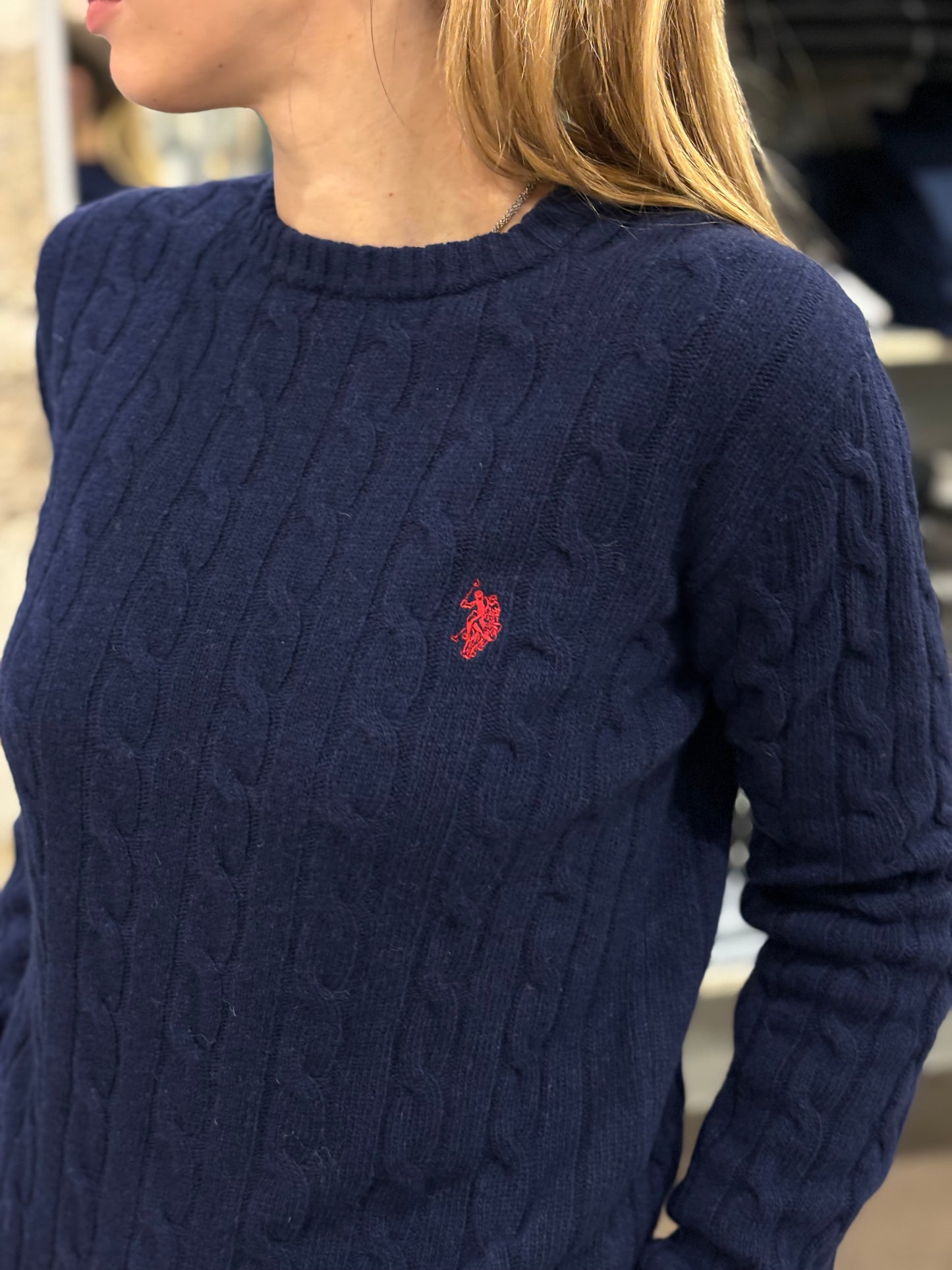 Maglione a treccia Us Polo blu