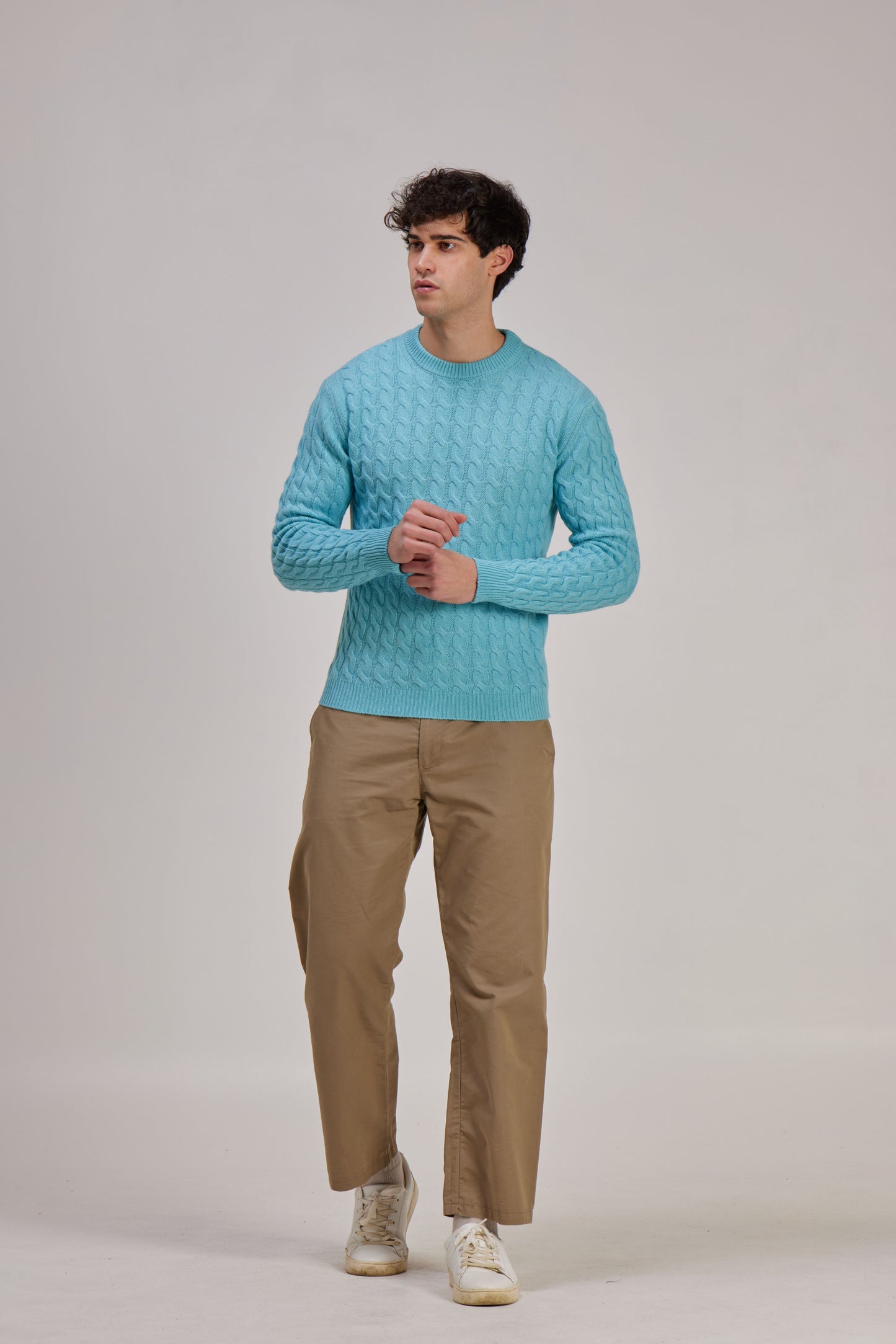 Maglione a treccia Wool&co turchese