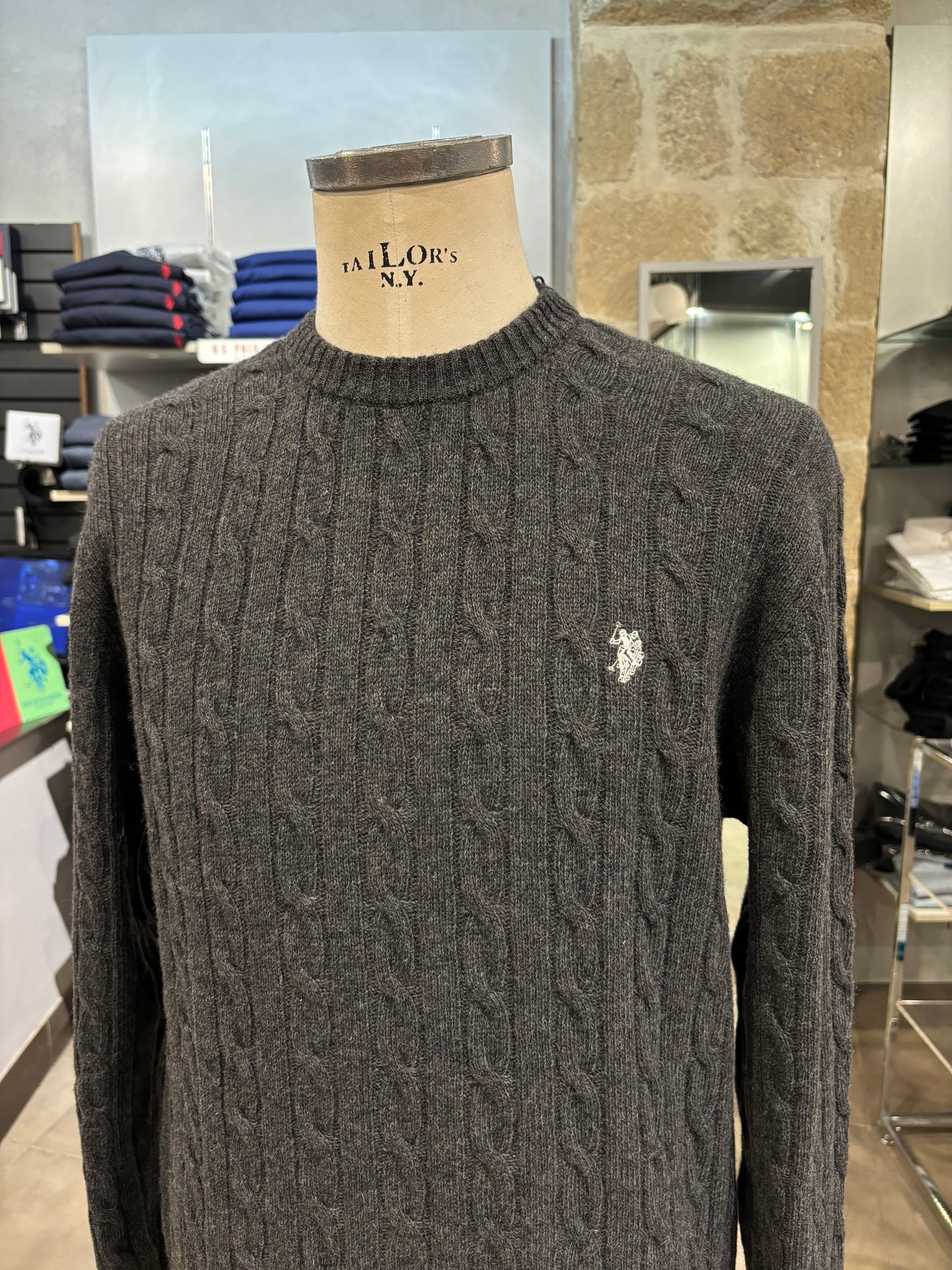 Maglione Us Polo treccia grigio