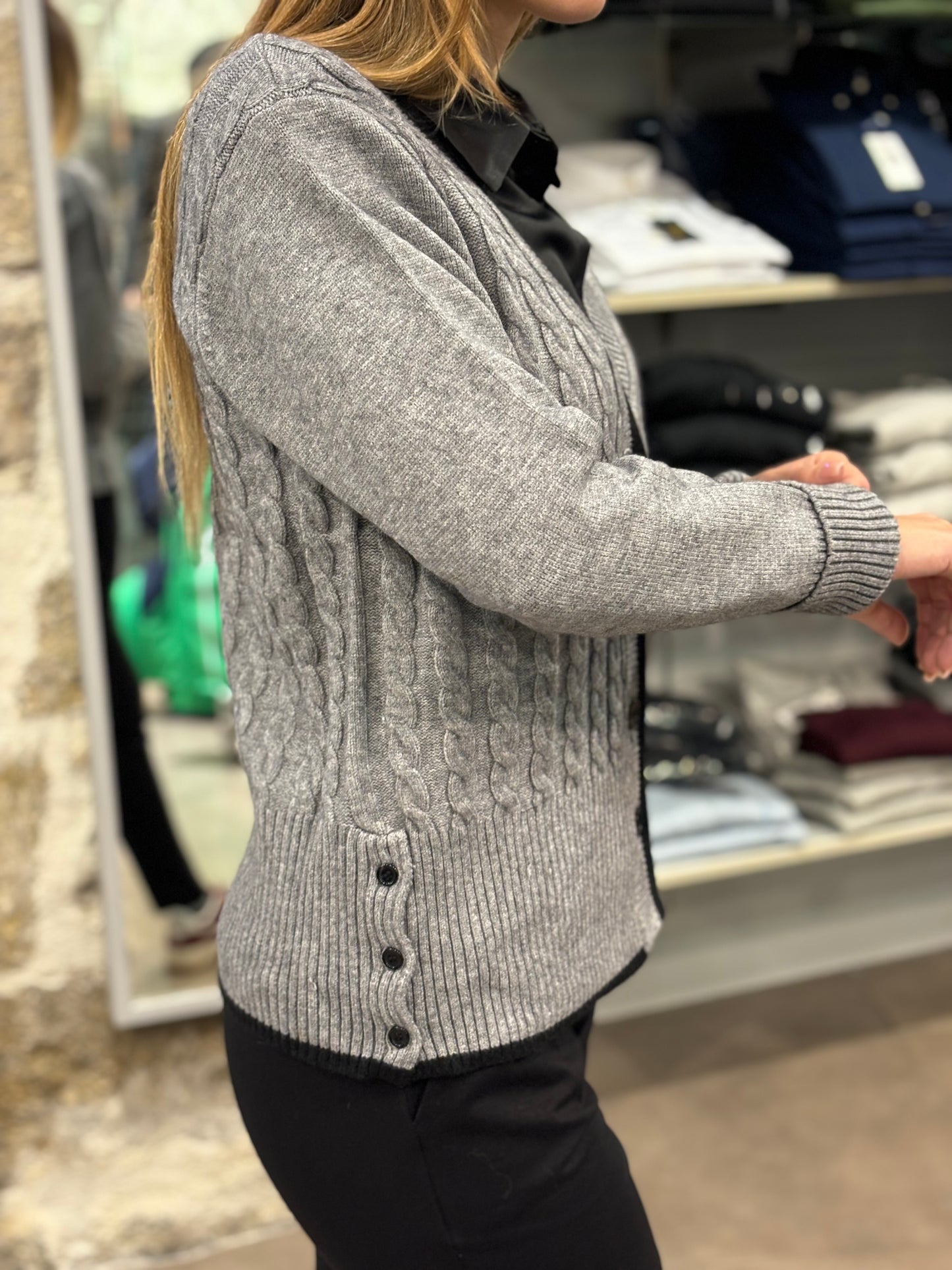 Cardigan doppia lavorazione grigio