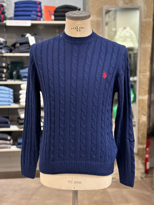 Maglione Us Polo treccia azzurro