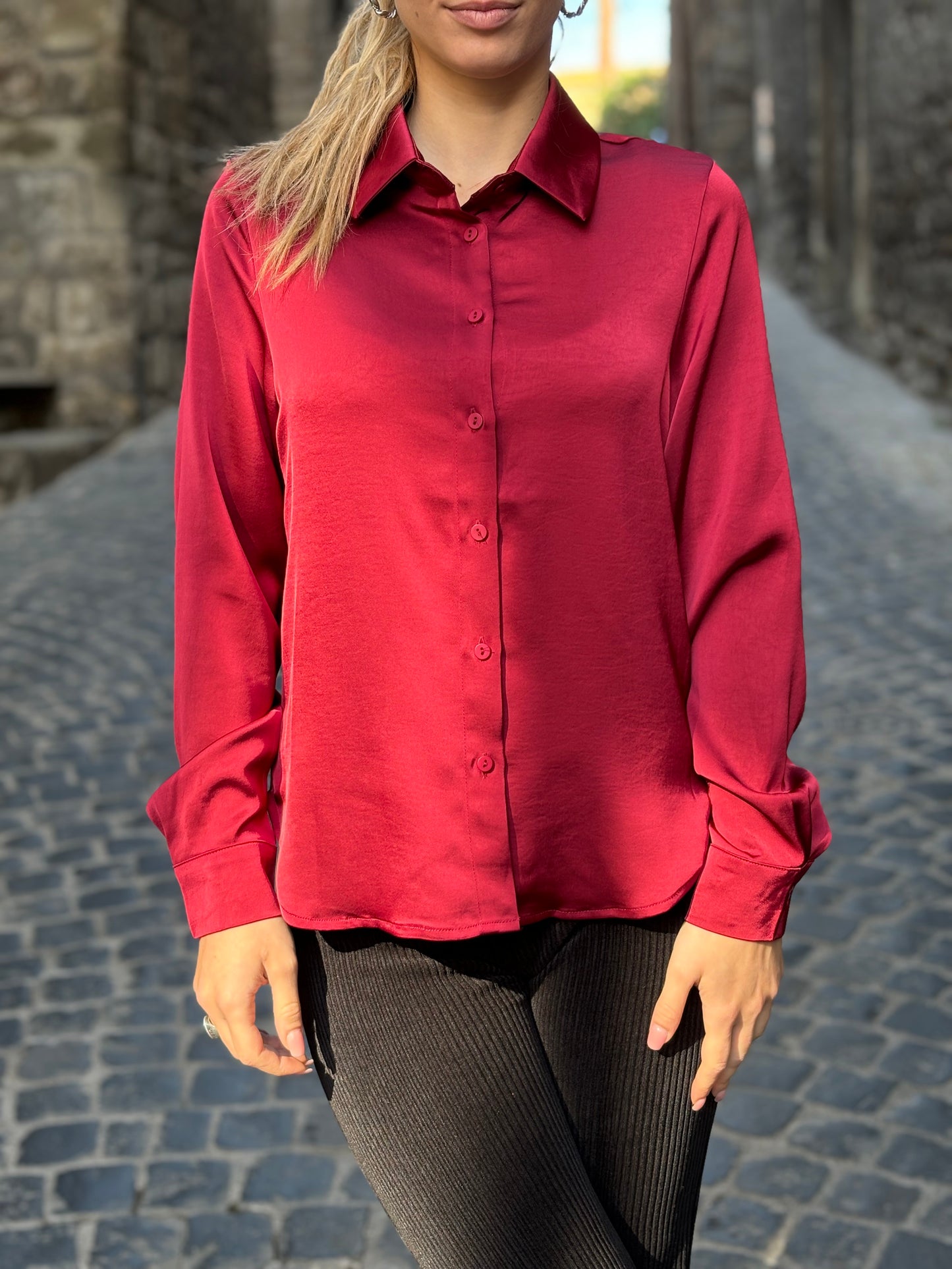 Camicia raso bordeaux