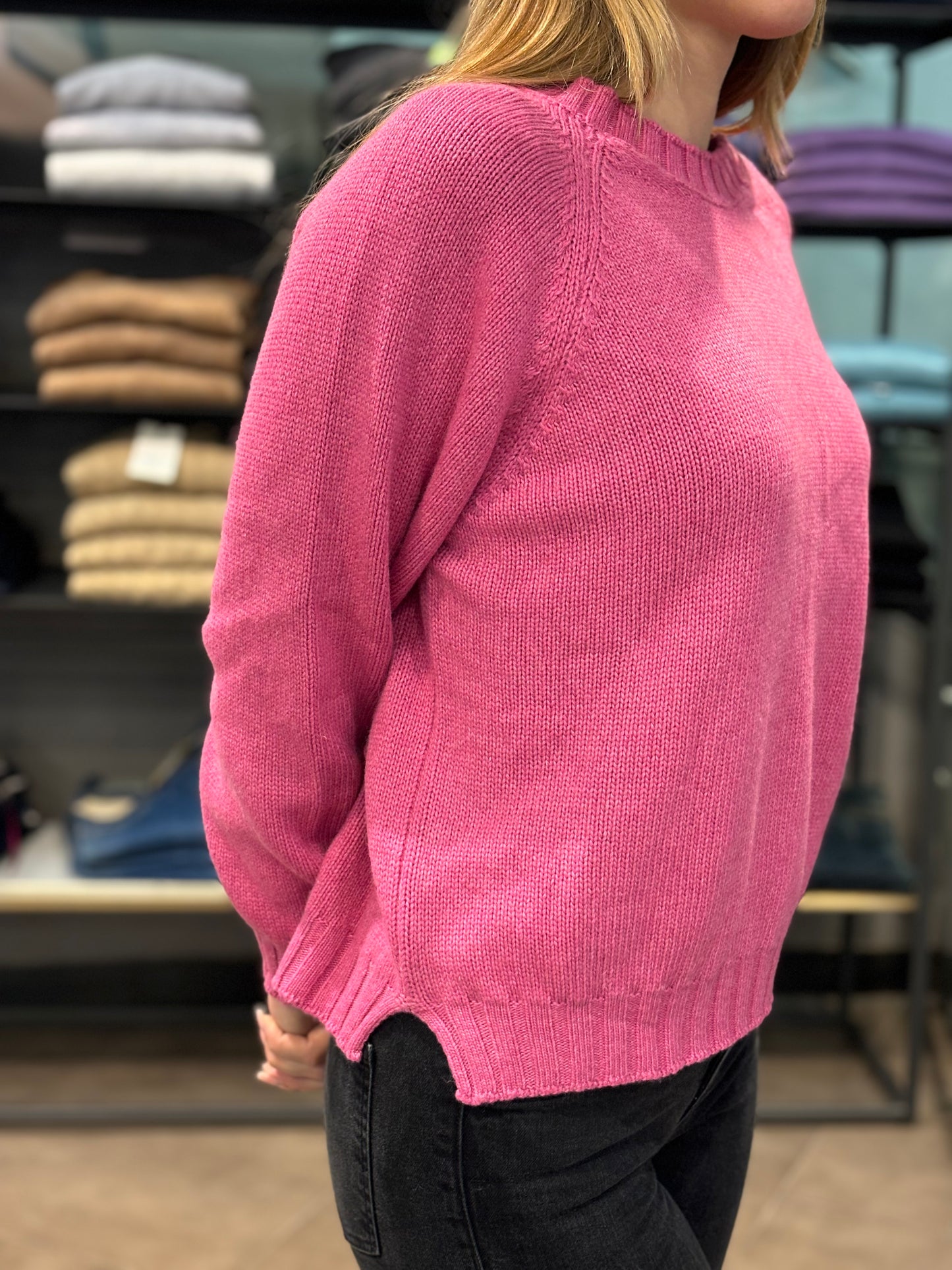 Maglione liscio misto cashmere rosa Barbie