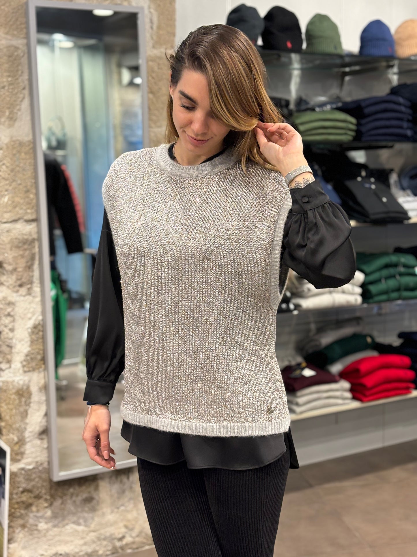 Gilet paillettes grigio