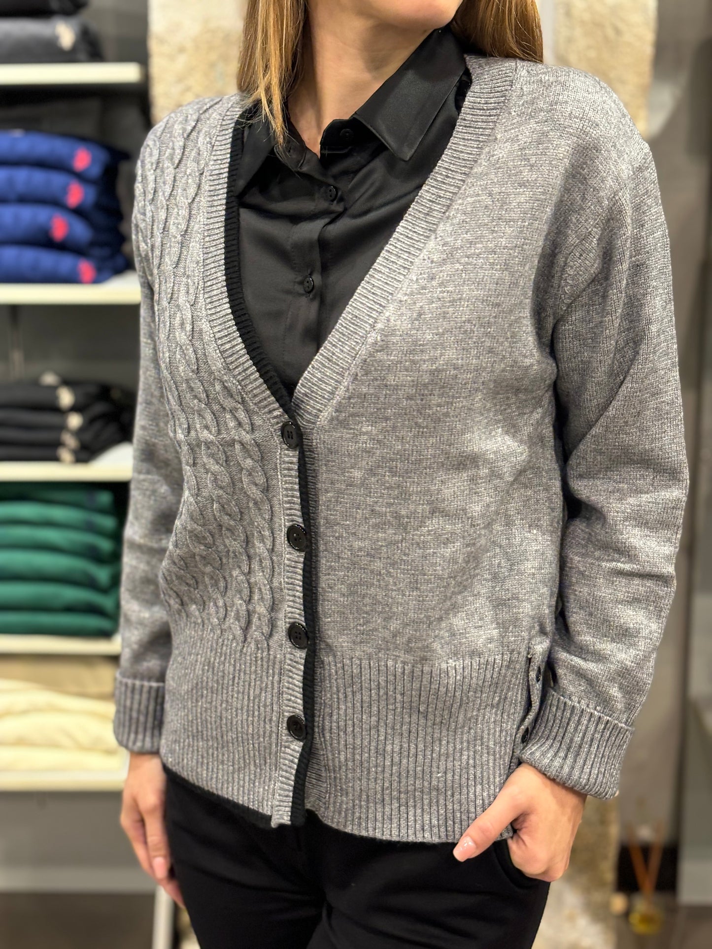 Cardigan doppia lavorazione grigio