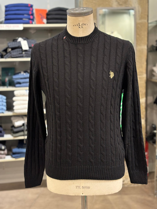 Maglione Us Polo treccia nero