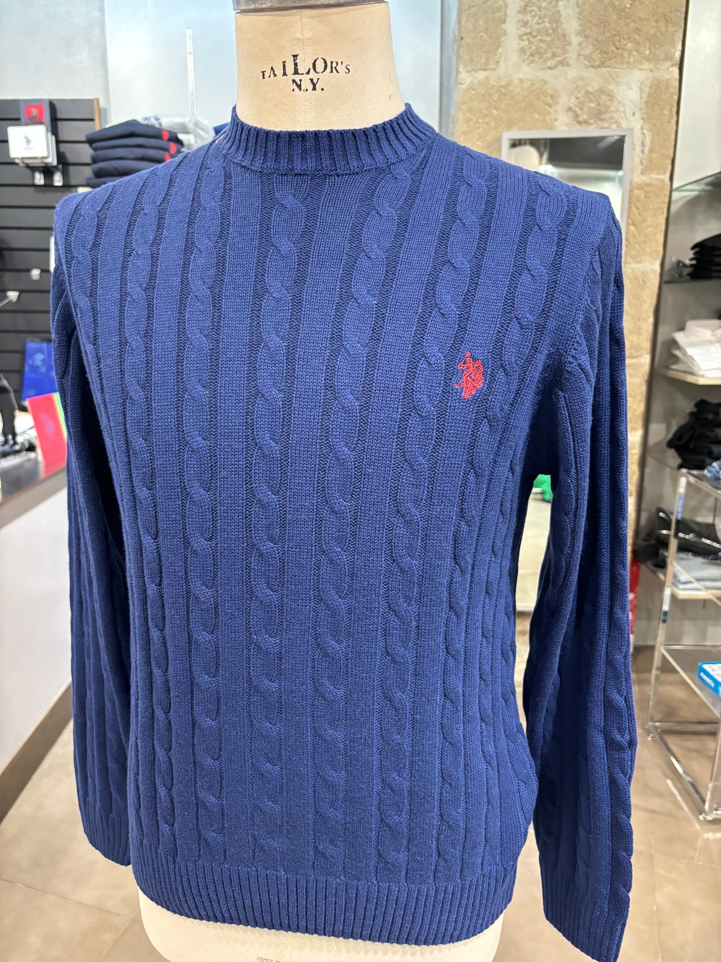 Maglione Us Polo treccia azzurro