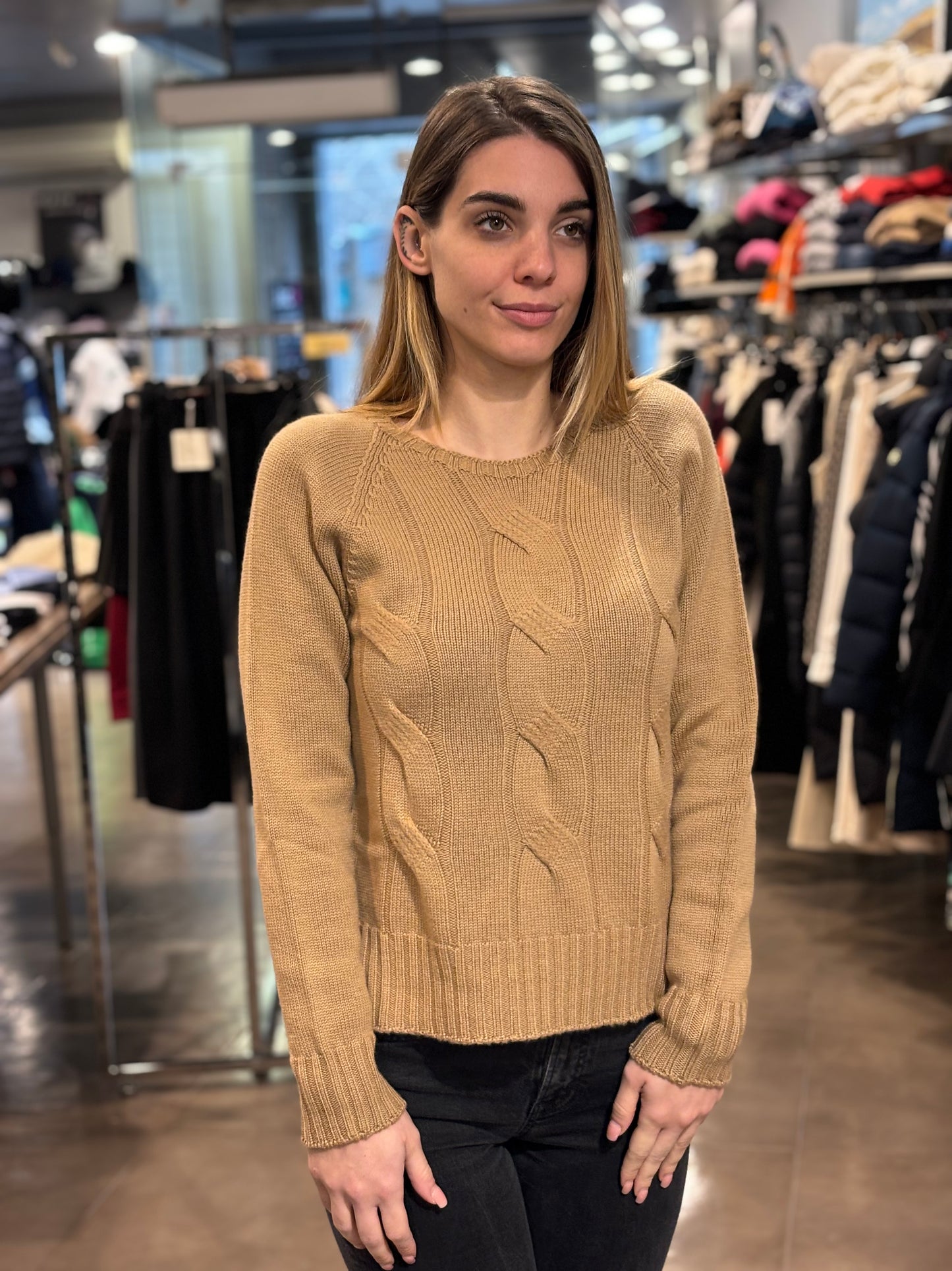 Maglione pura lana treccia beige