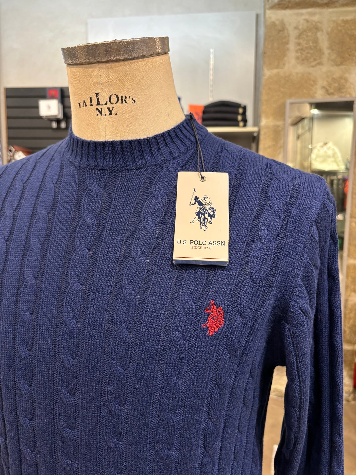 Maglione Us Polo treccia azzurro