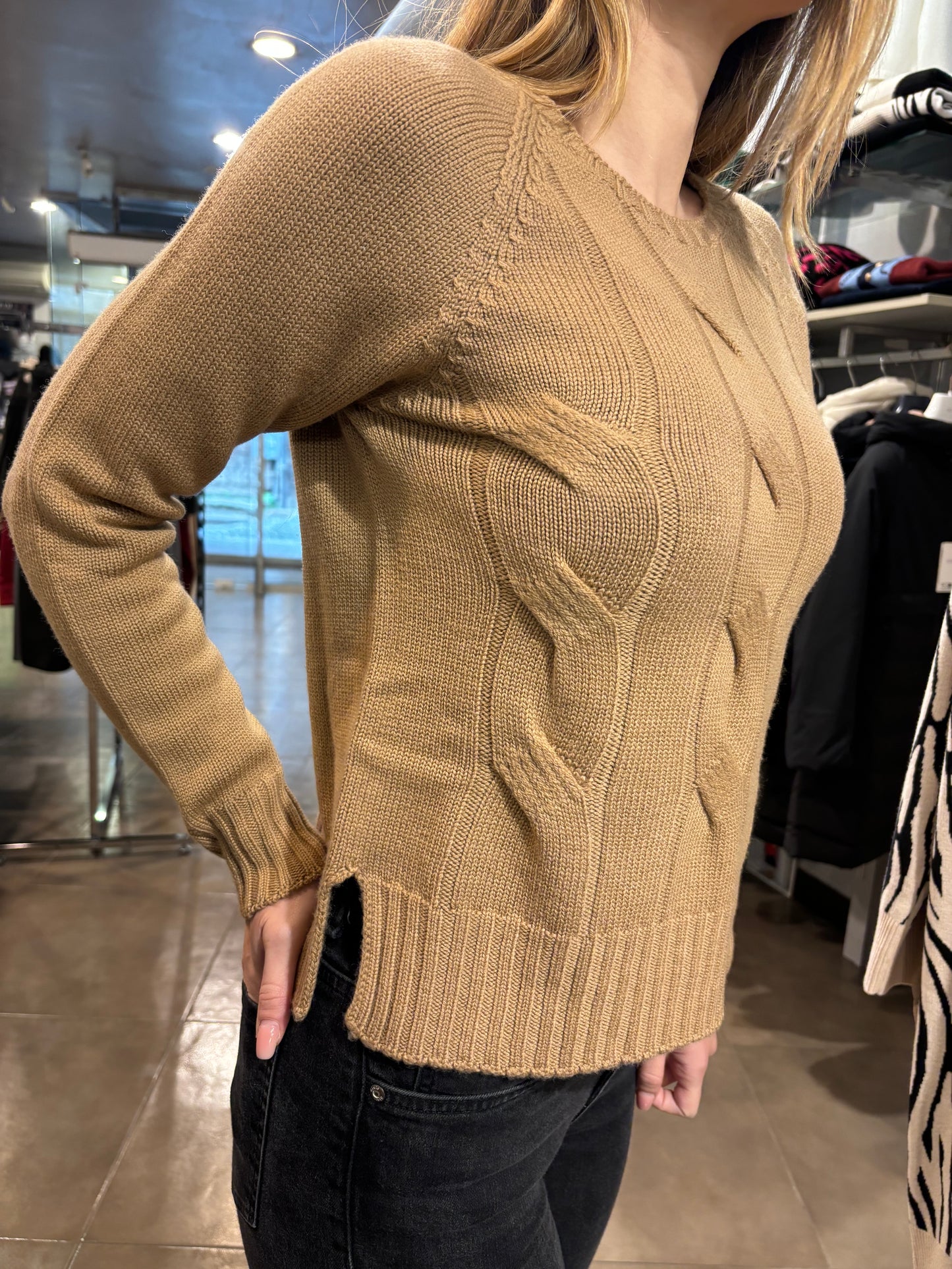 Maglione pura lana treccia beige