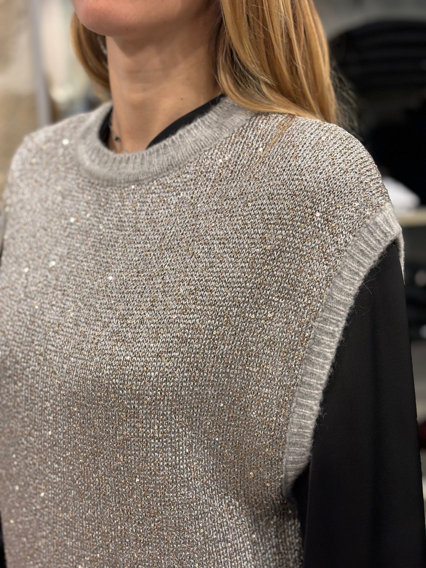 Gilet paillettes grigio