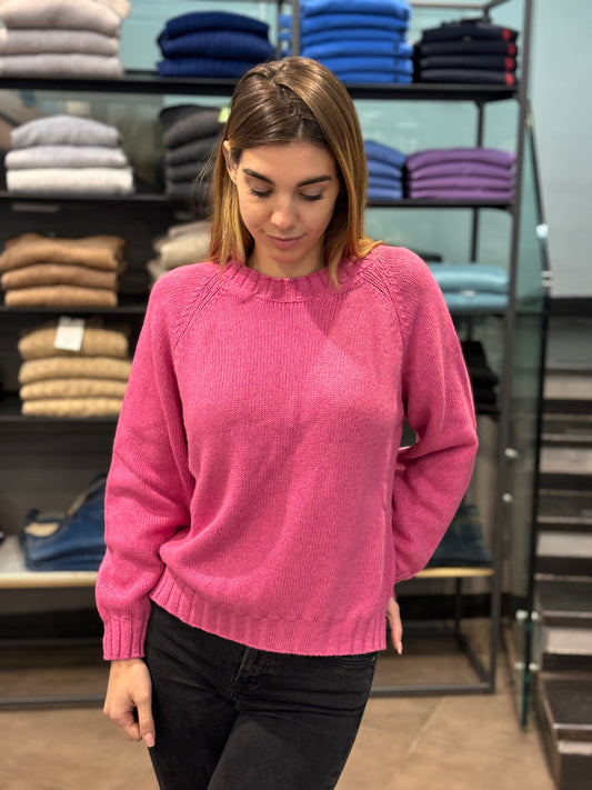 Maglione liscio misto cashmere rosa Barbie