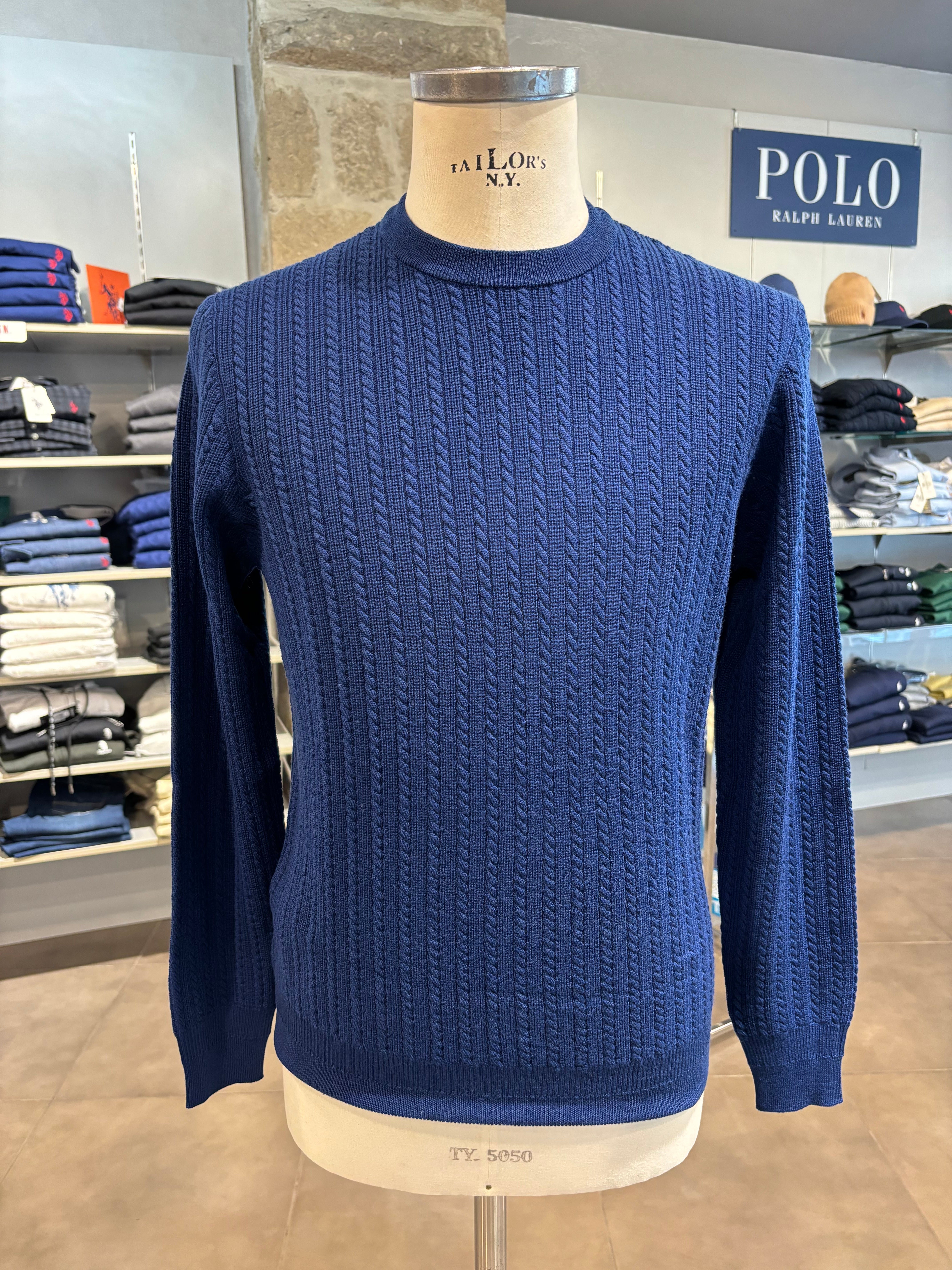 Maglione MASQ microtreccia blu elettrico