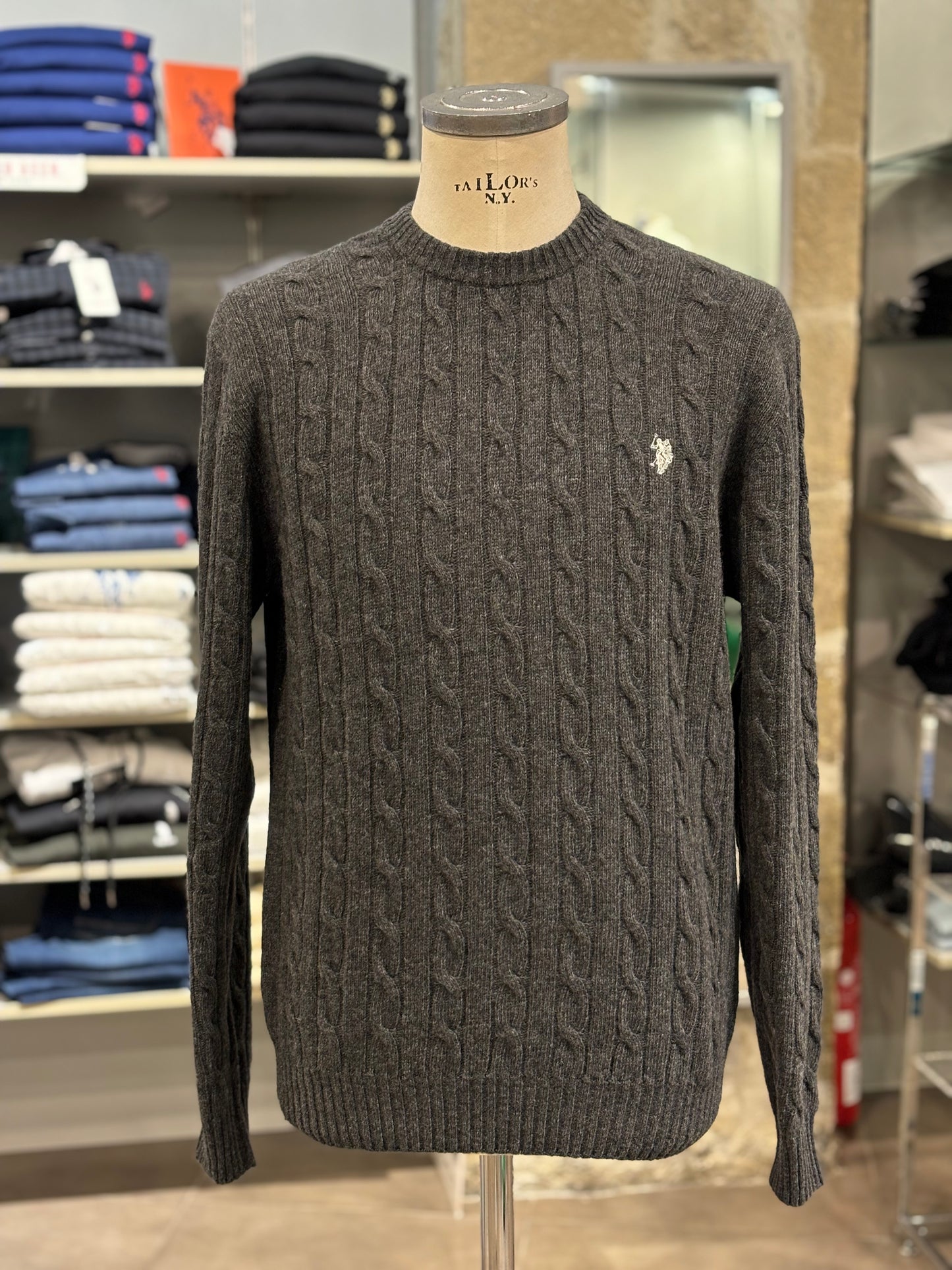 Maglione Us Polo treccia grigio