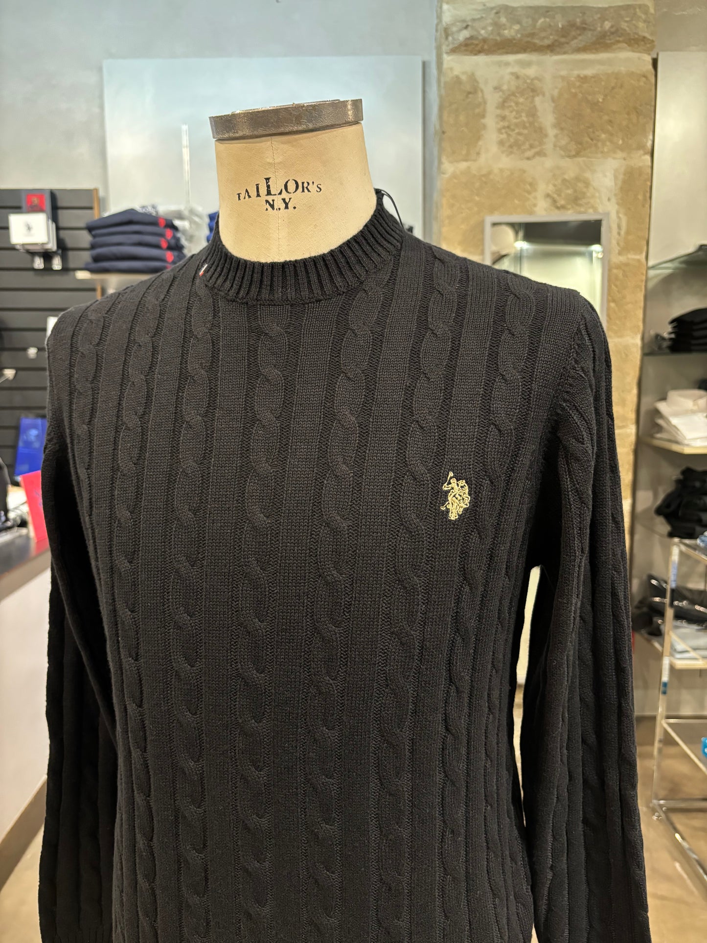 Maglione Us Polo treccia nero