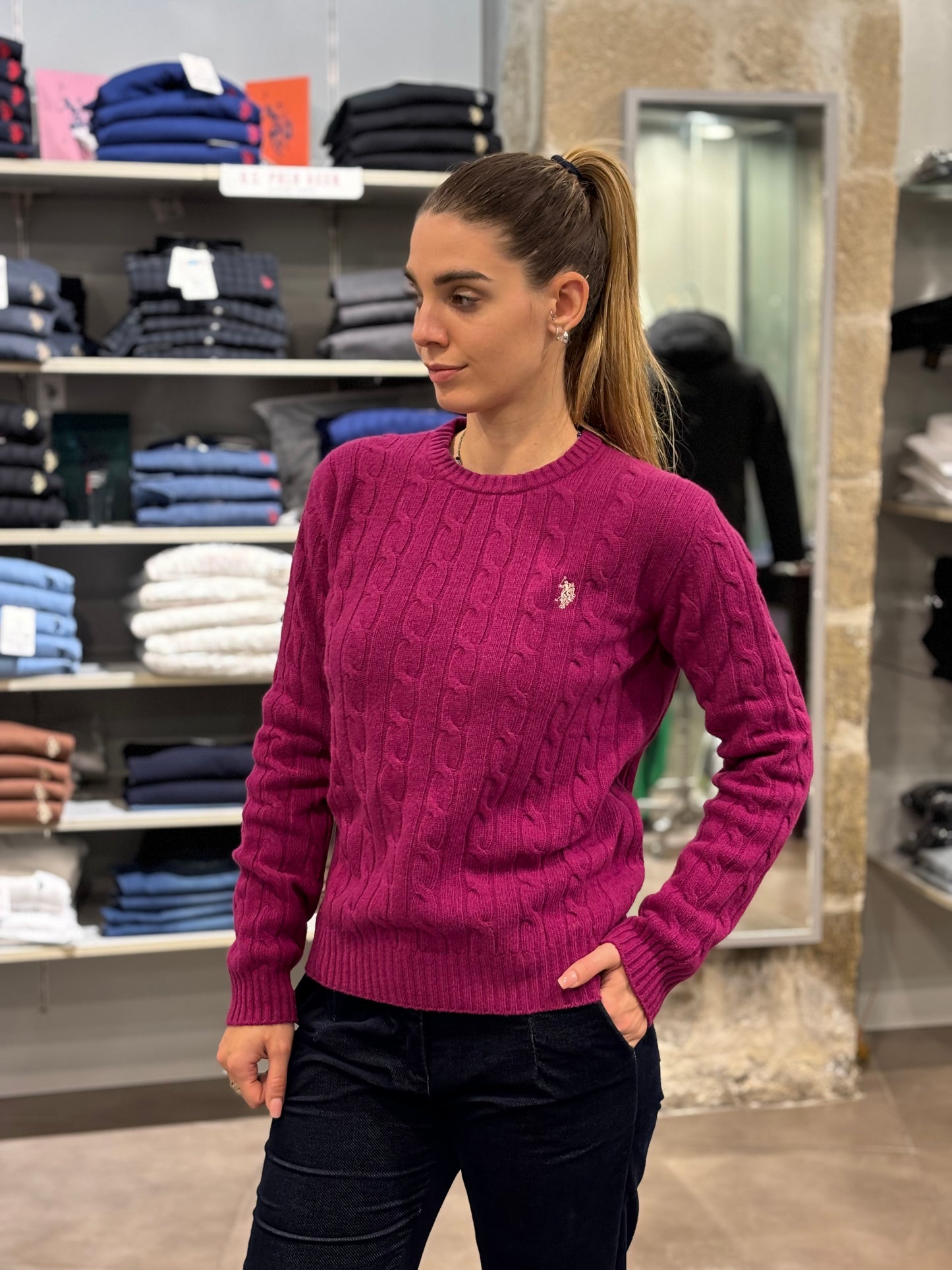 Maglione a treccia Us Polo ciclamino